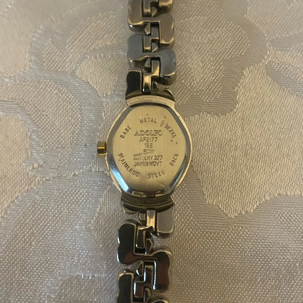 Adolfo Lady’s Watch, Two-toned Heart Strap, Mother Of Pearl Face